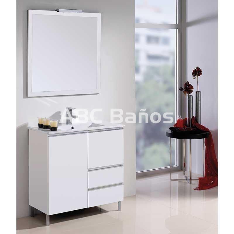 Mueble de baño con lavabo y espejo Asimétrico blanco 80x45 cm